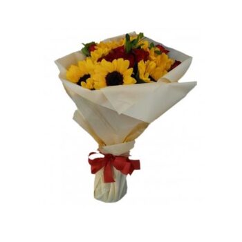 Buque de Girassois com Rosas Vermelhas