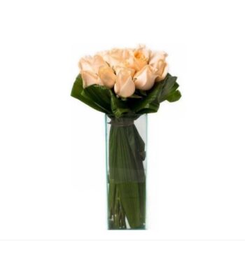 Buquê de Rosas Champanhe no Vidro Grande