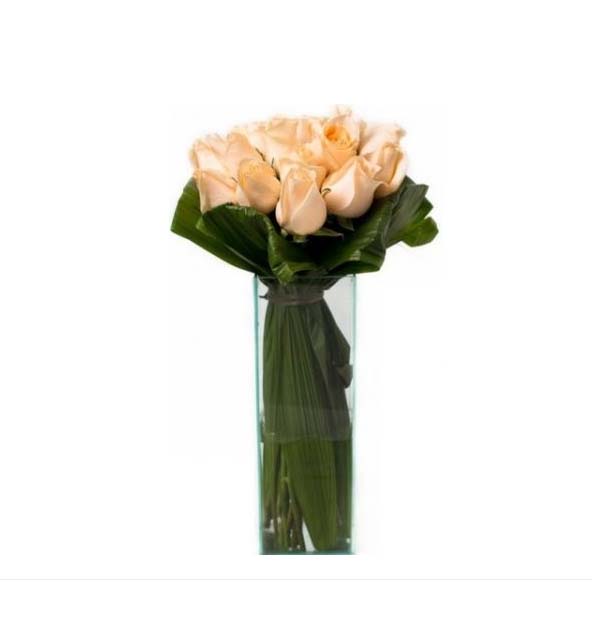 Buquê de Rosas Champanhe No Vidro Grande
