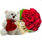 Buque de Rosas Com Urso e Chocolate