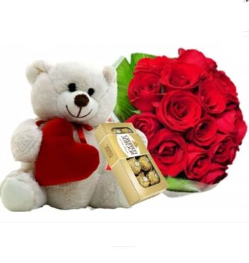 Buque de Rosas Com Urso e Chocolate