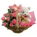 Surpresa Amor - Cesta de Rosas, Ferrero Rocher e Chandon