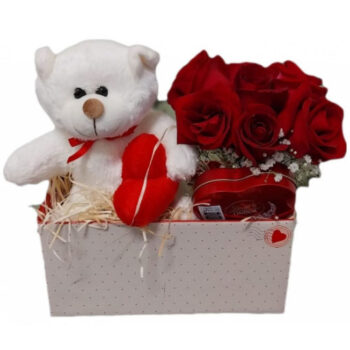 Kit sspecial - rosas,ursinho e chocolate linght formato coração